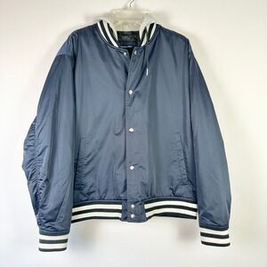 Abercrombie Fitch Hooded Varsity Bomber Jacket Relaxed Men L Navy Blue 90s Retro